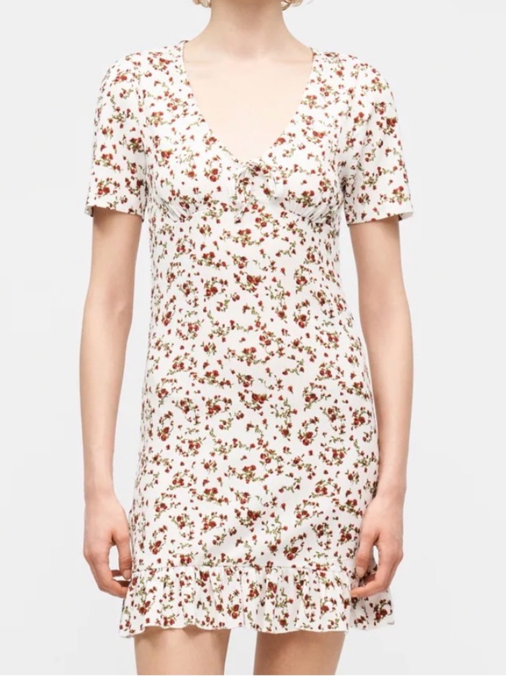 NWT ONLY Floral V-Neck Short Sleeve Dress Top - White with Red Floral